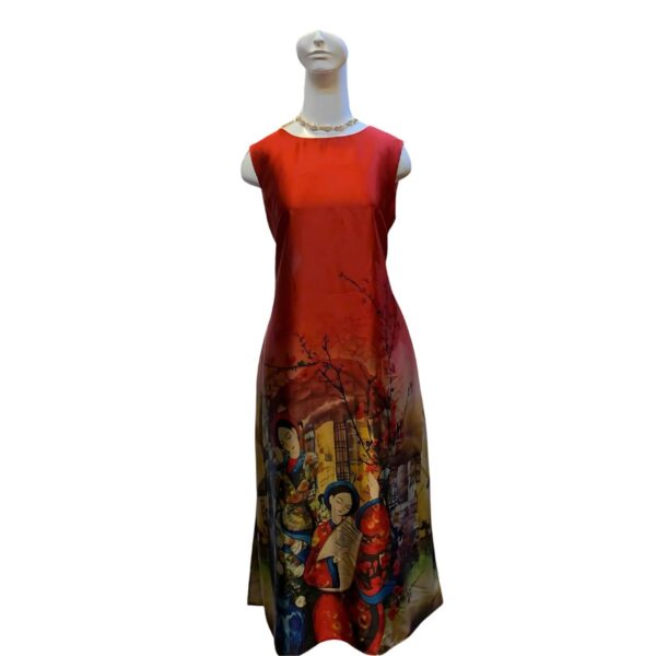 silk sleeveless ao dai for women red color