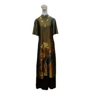 modern ao dai casual with dark olive green color