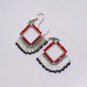 beaded woven earrings scarlet fringe square