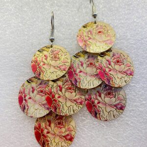 chandelier earrings for women with round shape and pink peony cascade pattern