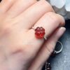 four-leaf clover ring in sterling silver with horn ruby color