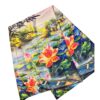 printed silk scarf for women with blue-beige color and lotus flowers motif