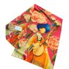 printed silk scarf for women with pink color and traditional musician motif