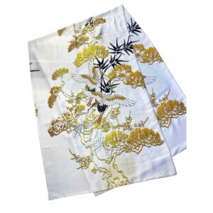 printed silk scarf for women with white color and cranes in flight motif
