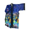 silk kimono tops for ladies with dark blue and traditional vietnamese women motif