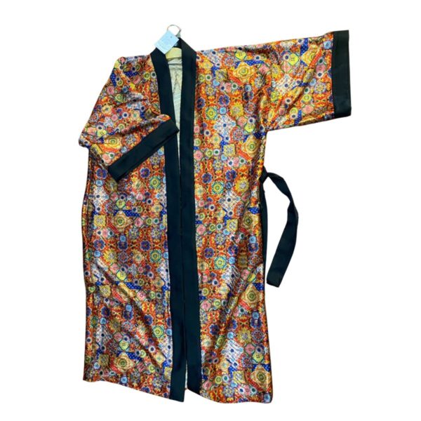 silk kimono tops for ladies with multicolor and geometric pattern