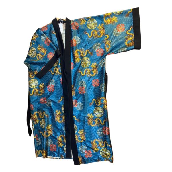 silk kimono tops for ladies with turquoise color and chinese royal motif