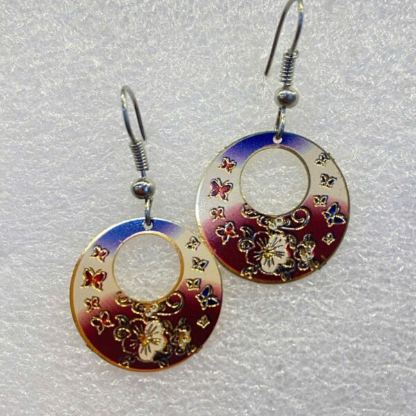 single earrings for women with circular ring shape and gradient floral pattern