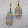 single earrings for women with oval shape and multi-color plaid pattern