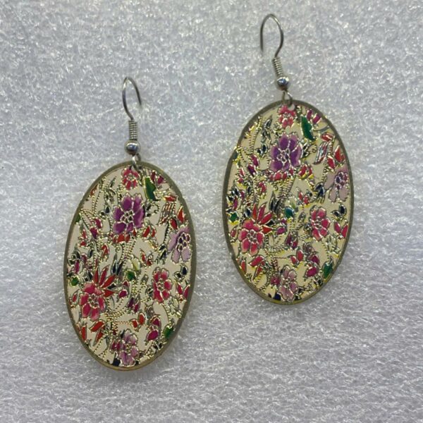 single earrings for women with oval shape and colorful floral lace pattern