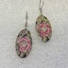 single earrings for women with oval shape and pink peony bloom pattern