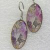 single earrings for women with oval shape and purple daisy butterfly pattern