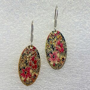 single earrings for women with oval shape and red floral cluster pattern