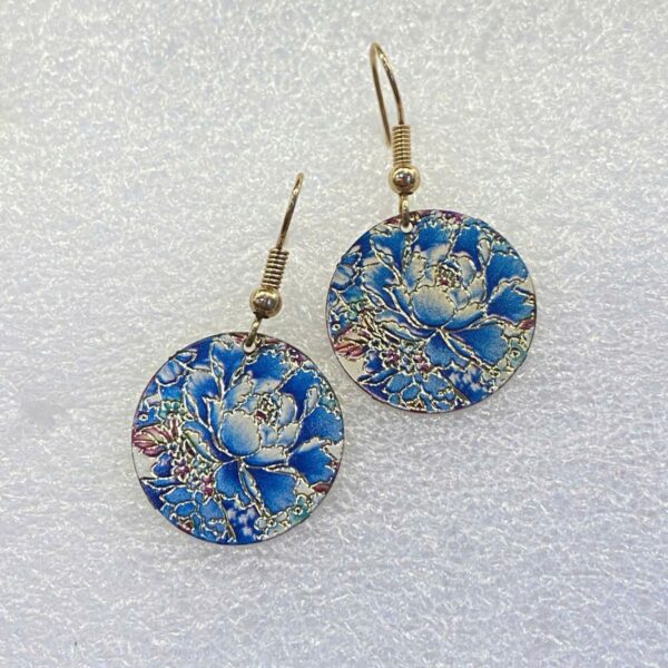 single earrings for women with round shape and blue peony cluster pattern