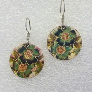 single earrings for women with round shape and green petal harmony pattern
