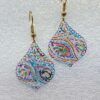 single earrings for women with teardrop shape and multi-color filigree swirl pattern