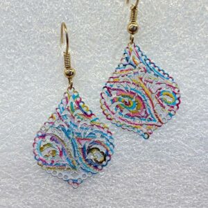 single earrings for women with teardrop shape and multi-color filigree swirl pattern