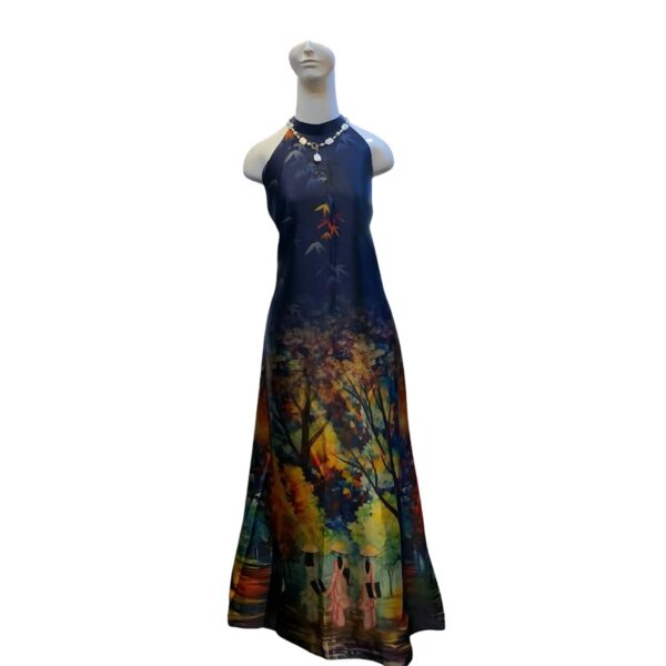 sleeveless silk dress for women with navy blue color