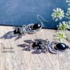 stone earrings for women with black crescent chandelier pattern