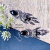 stone earrings for women with black crescent chandelier pattern 5
