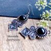stone earrings for women with black spiral square pattern 2