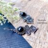 stone earrings for women with black spiral square pattern 3