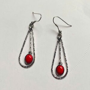 stone earrings for women with red gemstone loop pattern