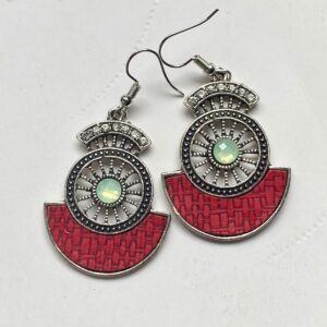 stone earrings for women with red woven half-moon